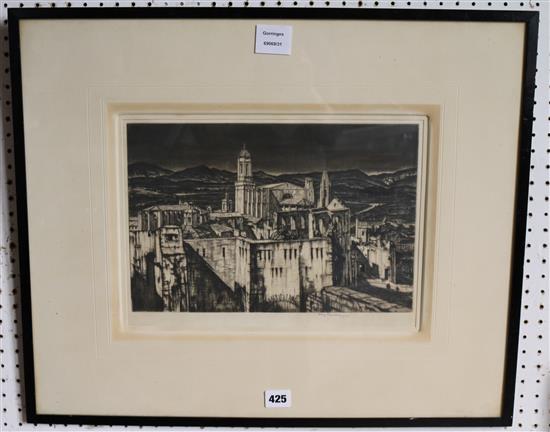 Henry Rushbury, etching, Cathedral town